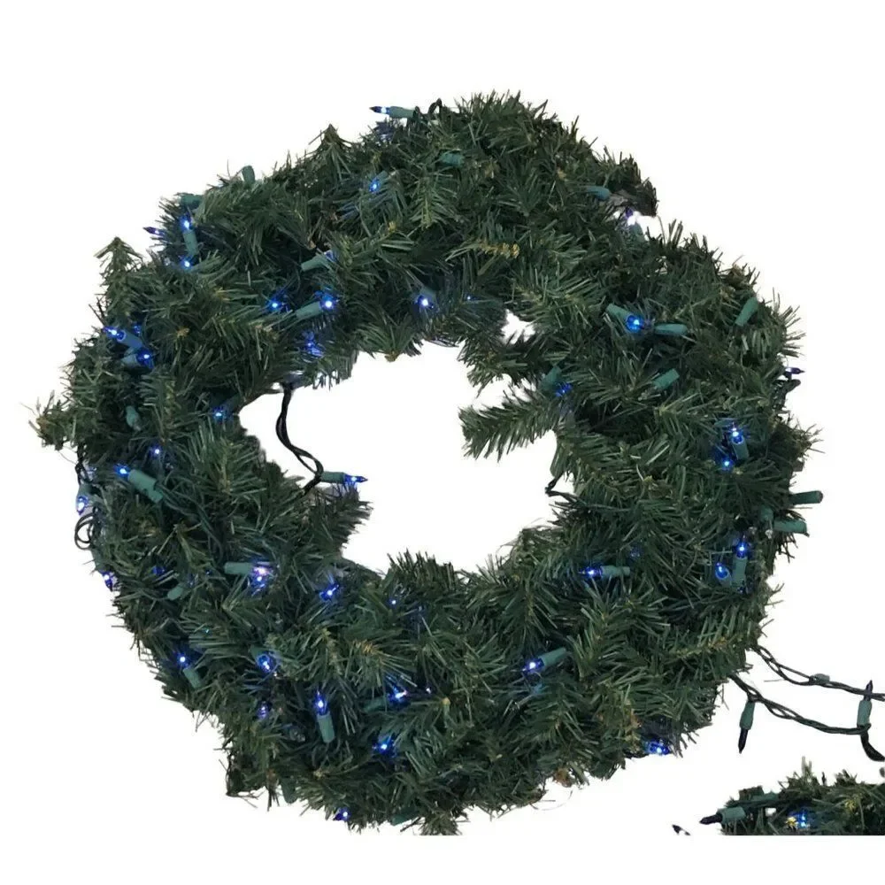 Vintage Pine Artificial Christmas Wreath Pre-lit Blue Lights 18